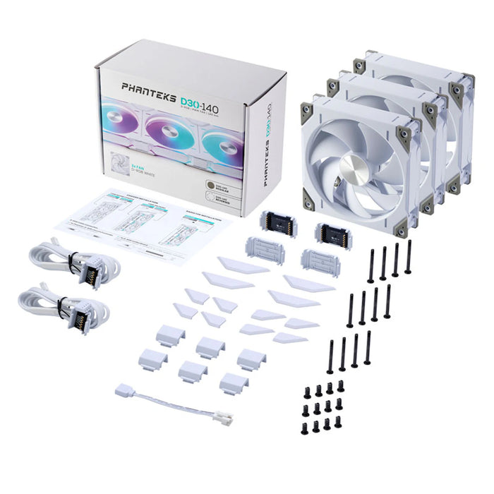 Phanteks D30 White D-RGB 140mm PWM Fans Triple Pack