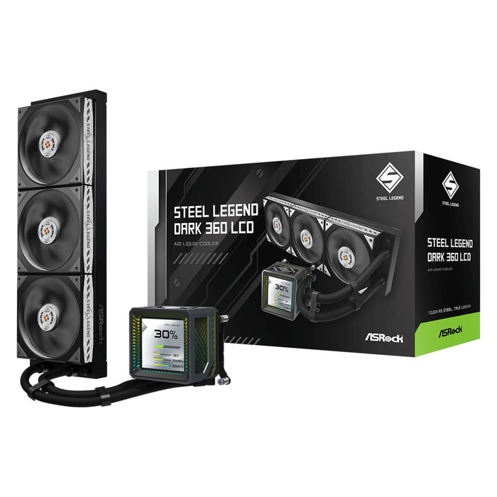 ASRock Steel Legend Dark 360 LCD AIO Liquid CPU Cooler