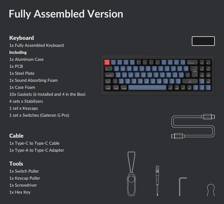 Keychron Q7 Carbon Black RGB 70% ISO UK Gateron G Pro Red